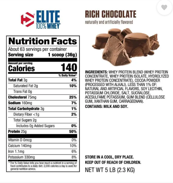 Dymatize Elite 100% Whey Protein – Rich Chocolate 5 LBS (2.3 kg)