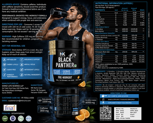 MK Nutra Care Black Panther Pre-Workout – Explosive Energy, Focus & Maximum Pump