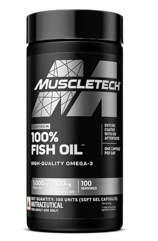 MuscleTech Platinum 100% Fish Oil (100 Softgels, 1000 mg Omega-3 with 180 mg EPA & 120 mg DHA)