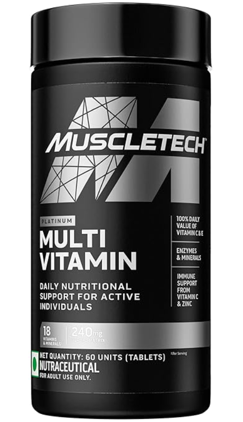 MuscleTech Platinum Multivitamin (60 Tablets, 18 Vitamins & Minerals, with Vitamin C for Immune Support)