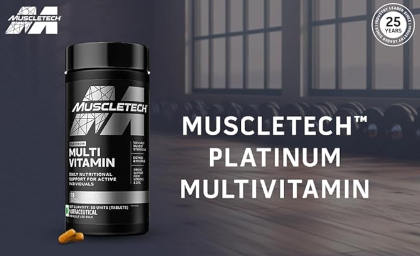 MuscleTech Platinum Multivitamin (60 Tablets, 18 Vitamins & Minerals, with Vitamin C for Immune Support)