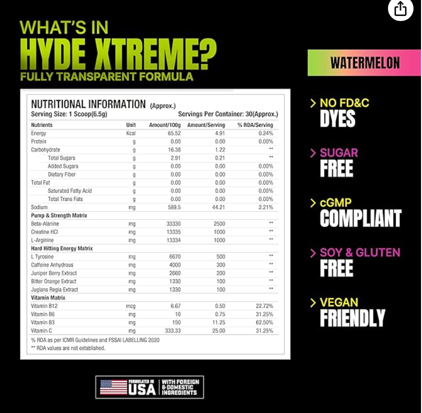 ProSupps Hyde Xtreme Pre-Workout Powder – 30 SERV