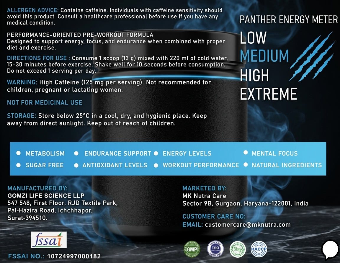 MK Nutra Care Black Panther Pre-Workout | Explosive Energy & Maximum Pump